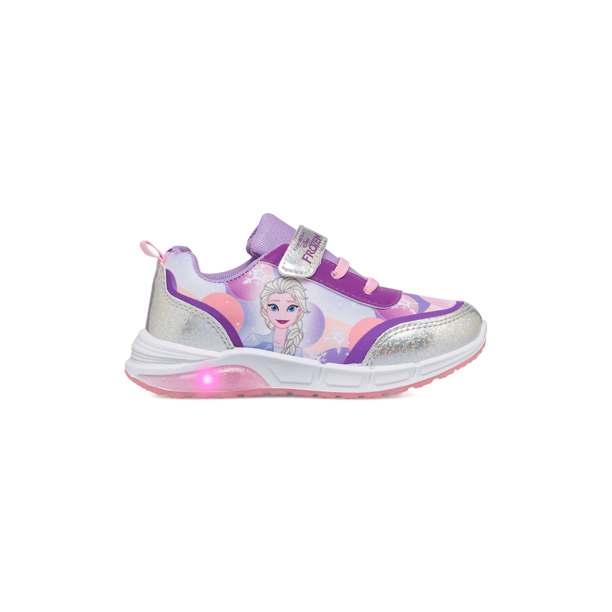 Sneakers primi passi da bambina lilla e argento con luci nella suola e stampa Frozen, Scarpe Primi passi, SKU s332000098, Immagine 0